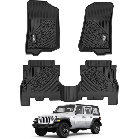3W Floor Mats for Jeep Wrangler JL 2018-2025 - Heavy Duty Floor Liners TPE Car Floor Carpet 1st & 2nd Row for JL Limited 4 Doors (Not for JK), Black