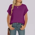 thumbnail image 6 of Summer Plus Size Shirts for Womens Fashion Solid Color Casual Bate Sleeve Round Neck Short Sleeved T-Shirts, 6 of 9
