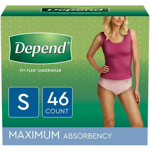 Depend Fit-Flex Incontinence Underwear for Women, Maximum Absorbency, Small, Light Pink, 46 Count