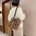 thumbnail image 6 of Convenient Elegant Leopard Cow Plush Office Women Shoulder Bags Korean Messenger Bags Worker Tote Handbag Shopping Bag BLACK, 6 of 8