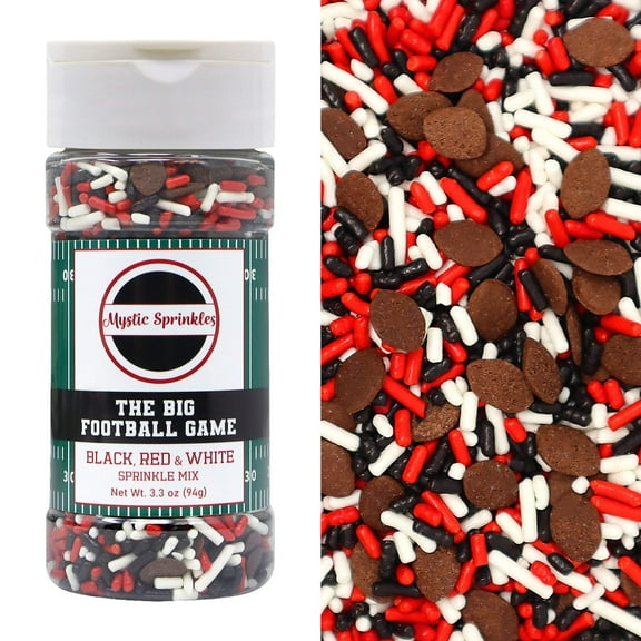 Mystic Sprinkles The Big Football Game - Black, Red & White Sprinkle Mix 3oz