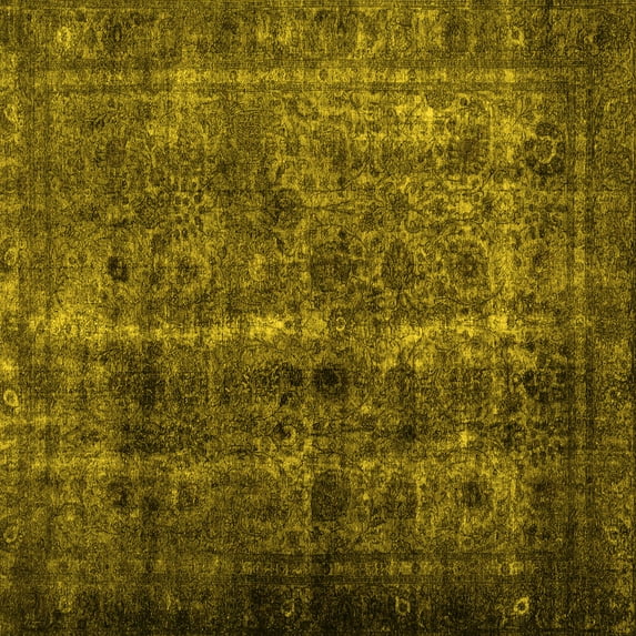 Ahgly Company Indoor Square Abstract Yellow Contemporary Area Rugs, 7' Square