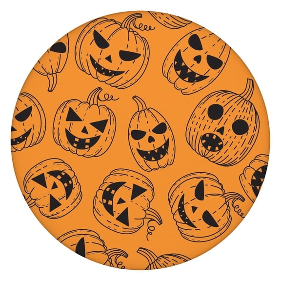 Halloween Pumpkin Festival Elastic Fitted Tablecloth 52 Inch Round - Washable Spooky Design Table Cover for Party Dining