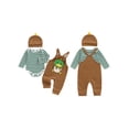 thumbnail image 3 of Baby Boy's Clothing Sets Fashionable Long Sleeve Striped Romper with Embroidered Overalls and Hat 3Pcs Outfits, 3 of 9
