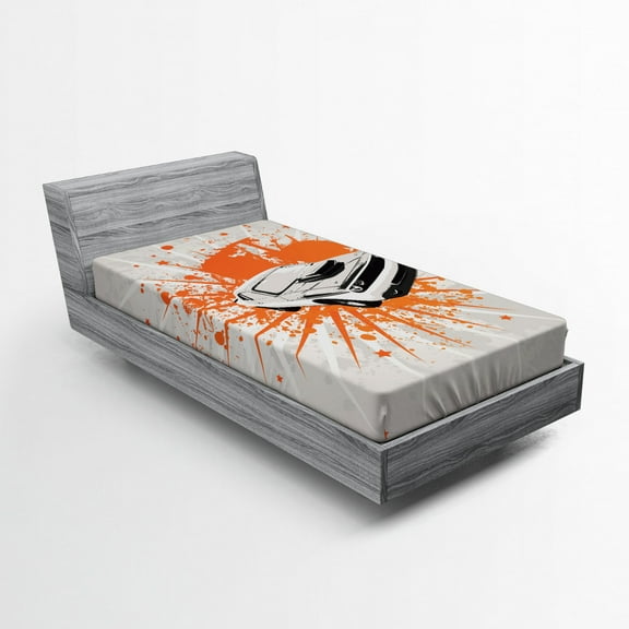 Ambesonne Vintage Fitted Sheet, Classic Sports Car, Twin Size, Grey Orange