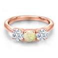 thumbnail image 3 of Gem Stone King 18K Rose Gold Plated Silver White Ethiopian Opal and White Zirconia Engagement Ring for Women | 1.80 Cttw | Round Cabochon 5MM | Gemstone October Birthstone | Size 7, 3 of 6
