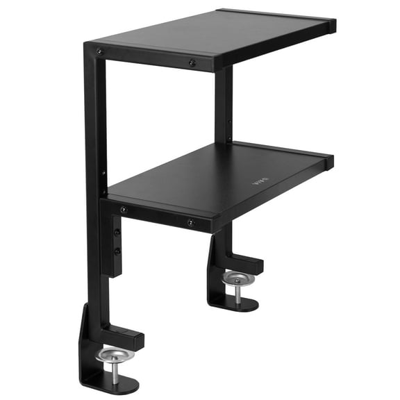 VIVO Black Clamp-on 13" Above or Below Desk 2-Tier Shelving Unit, Desk Organizer