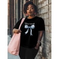 thumbnail image 3 of Women's T-Shirt Blue Bow Nothing Is Impossible Short Sleeve Casual Tee Classic Crew Neck T Shirt for Women Black, XL, 3 of 7