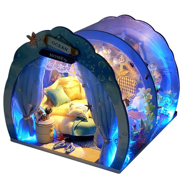 Ocean Room Dollhouse Toy Kit 3D DIY Madera Montaje Casa Juguetes Decoración hecha a mano Tmvgtek juguetes de los niños