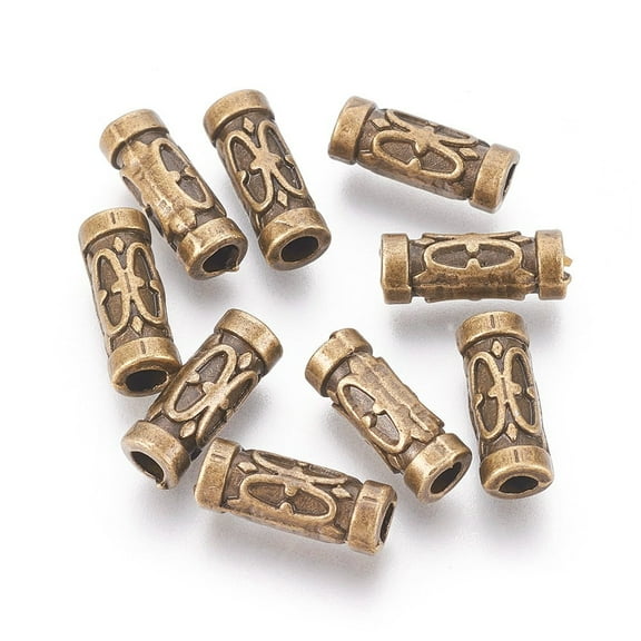50pc Tibetan Style Beads Zinc Alloy Beads Antique Bronze Color Tube Lead Free & Nickel Free & Cadmium Free 13x5mm Hole: 2.5mm