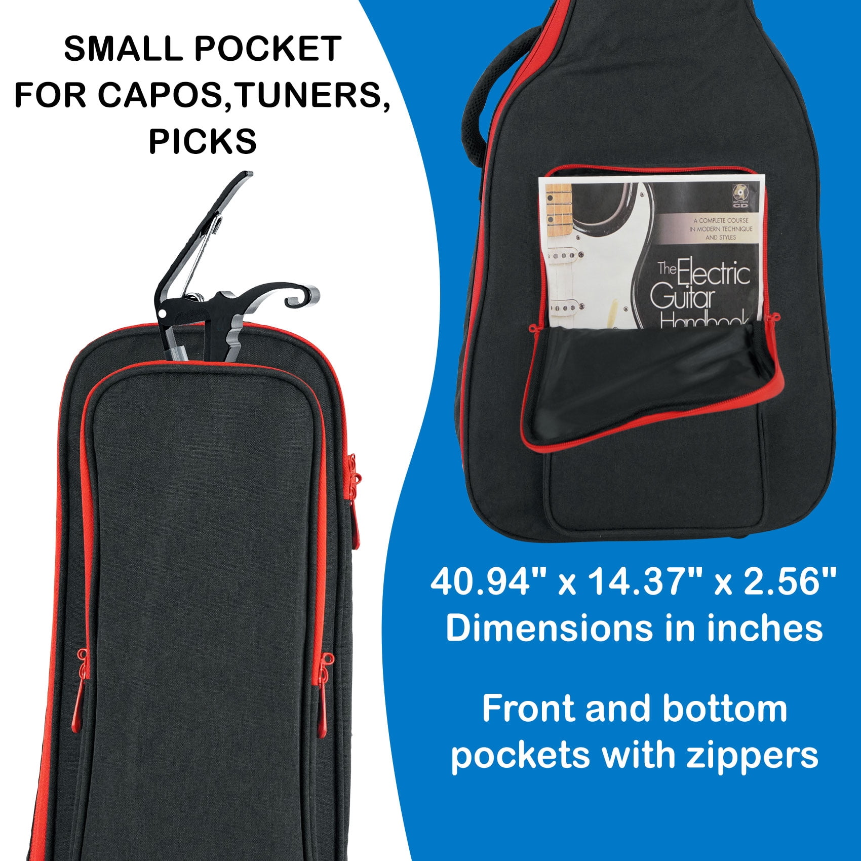 Rockville EGB25-RD Padded Electric Guitar Gig Bag with Neck Pad + Secure Strap