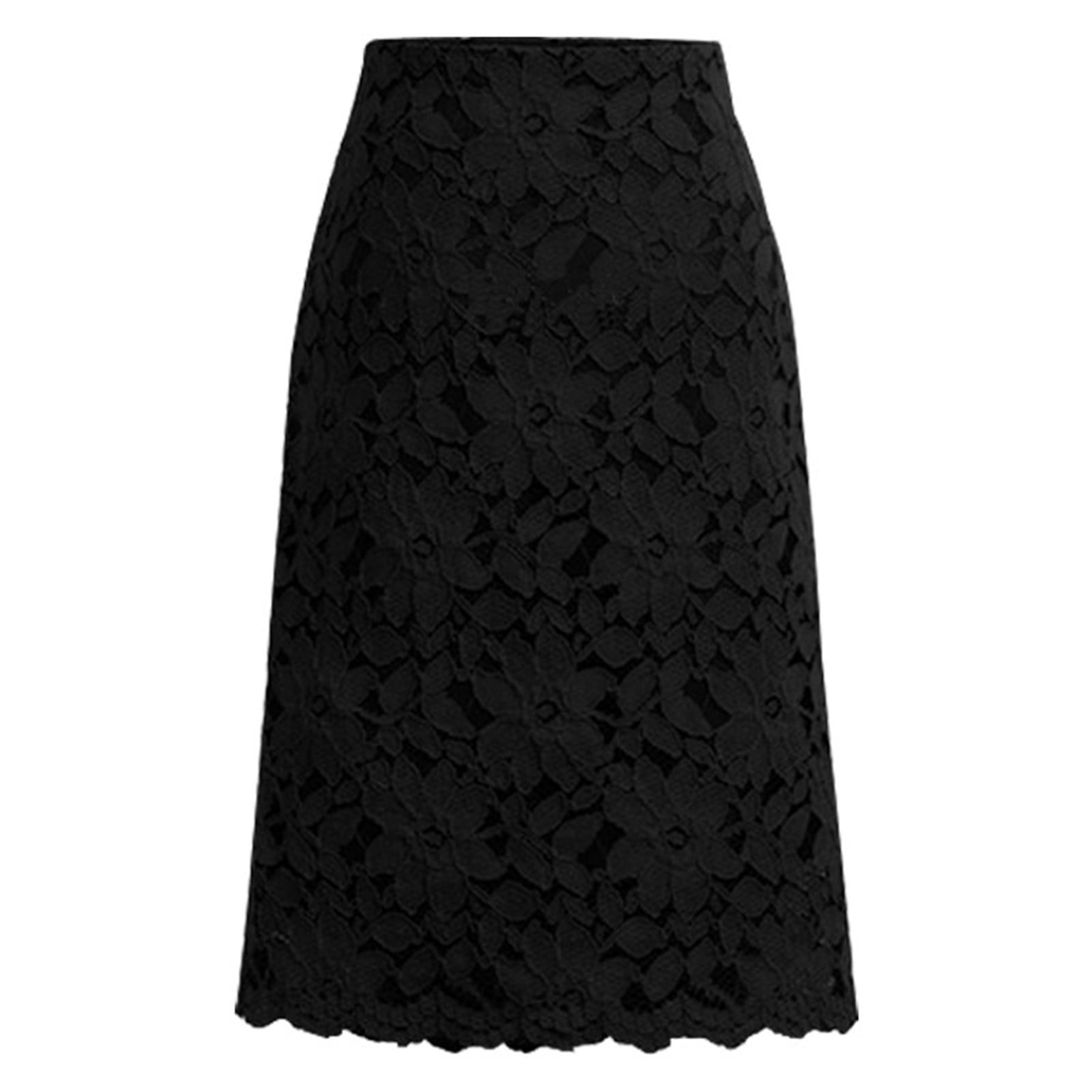 Fvwitlyh Midi Skirt Womens Lady Plain Tight Fit Ladies Soft Stretch Lace High Waist Skirt Black l Black