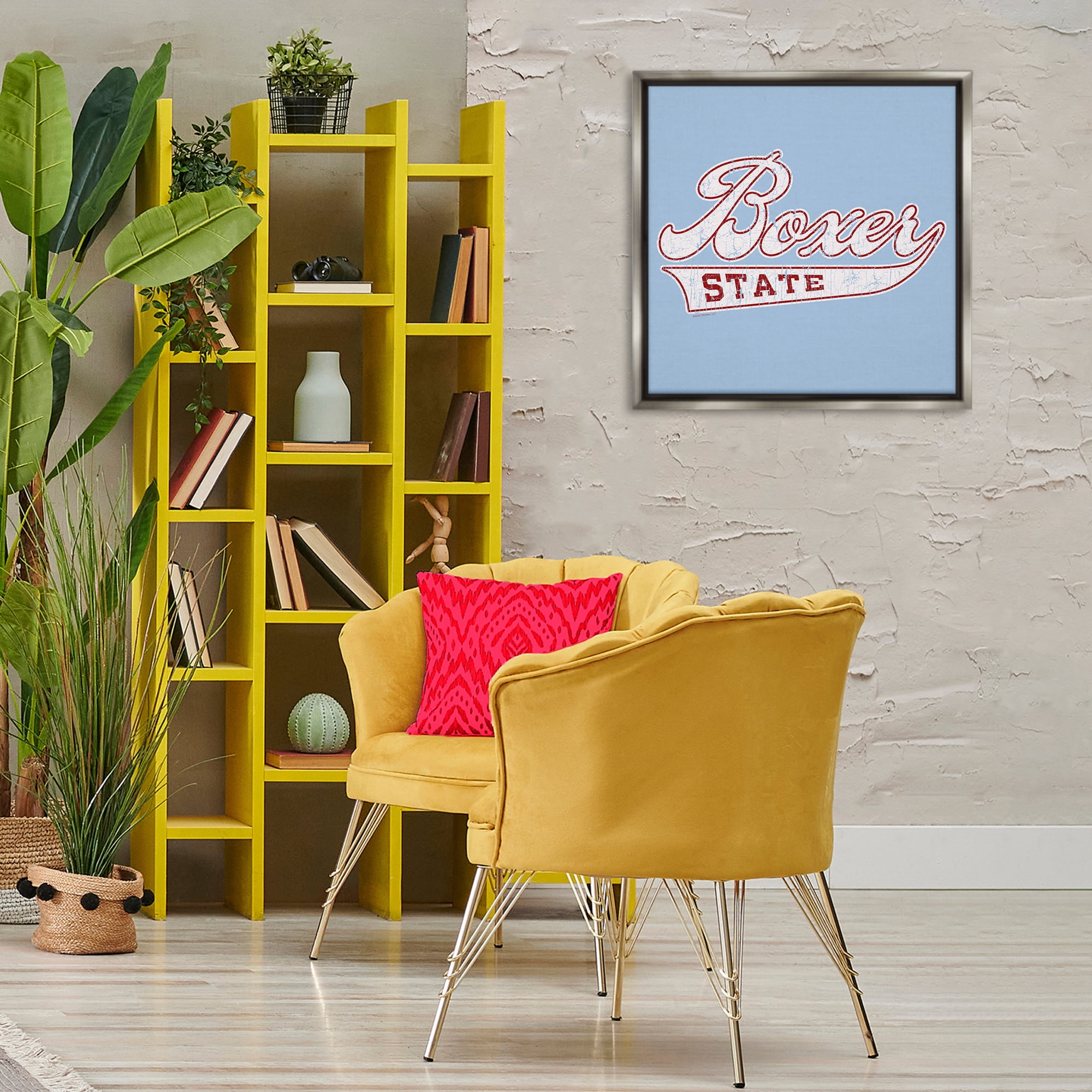 Stupell Industries Boxer State Varsity Style Novelty & Humor Painting Gray Floater Framed Canvas Art Print Wall Art, 25 x 25