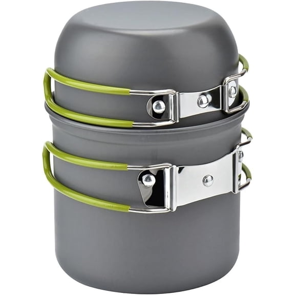 YinFire Green Camping Cookware Mess Kit, Portable Backpacking Cooking Pots and Pans Set, Lightweight Camp Kitchen Gear Accessories, Size 4.88 X 6.57 Inch for Outdoor Camping Hiking Picnic