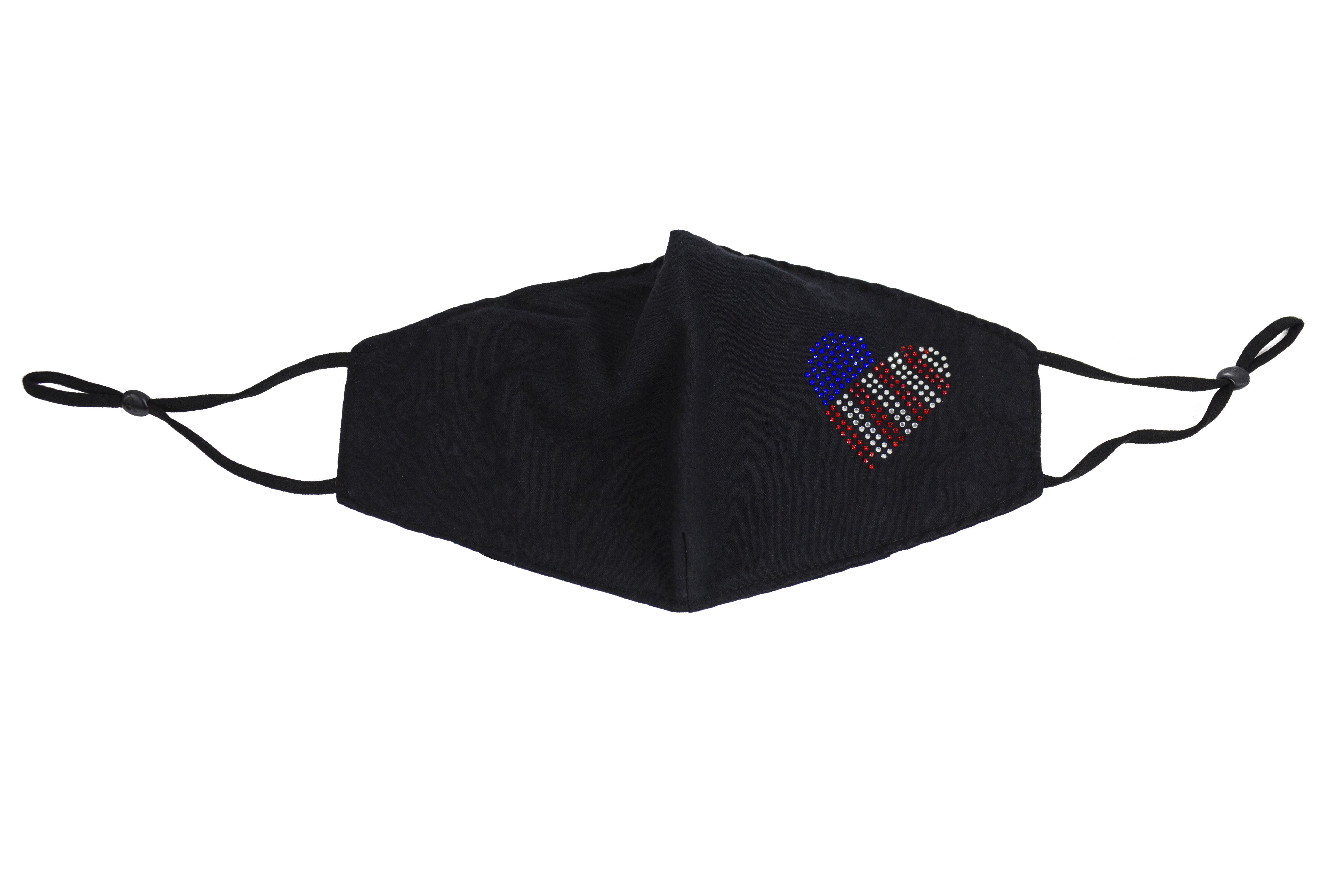 HEART AMERICAN FLAG STONE FACE MASK COVERING WITH ADJUSTABLE STRAPS AND POCKET FOR FILTER