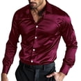 thumbnail image 2 of Mens Satin Silk Dress Shirt Long Sleeve Casual Shirts Disco Club Wedding Party, 2 of 12