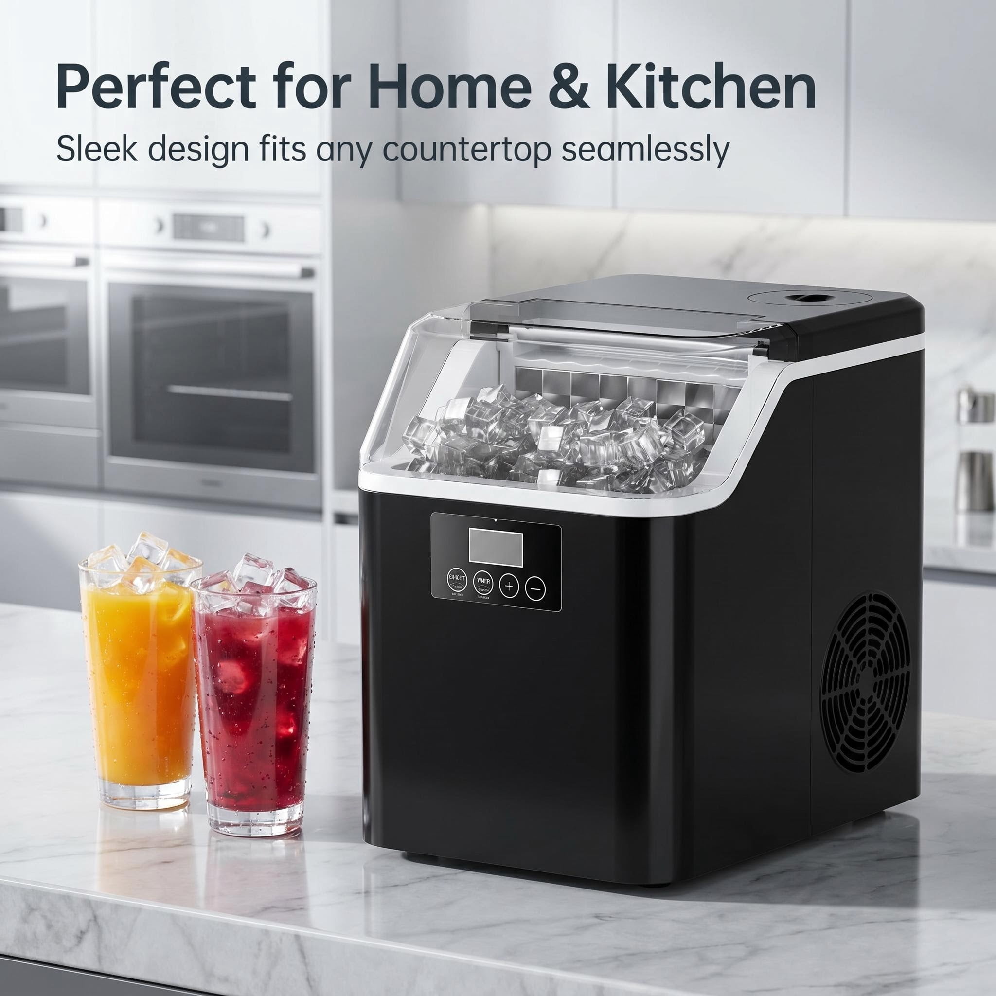 45lb Ice Cube Maker Machine Countertop, 45Lbs/24H 24 Pcs in 13 Mins, Self-Cleaning Portable Ice Maker for Home Kitchen,Bar