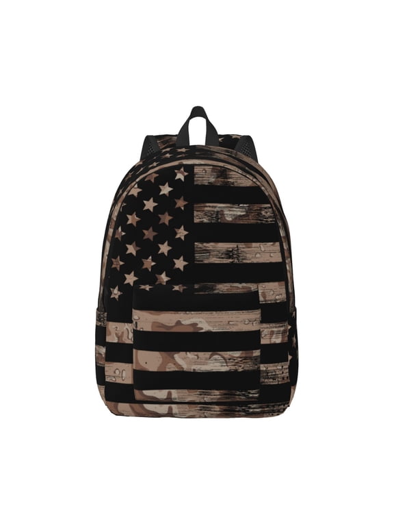 Xecao American Flag with Desert Camouflage for Canvas College Laptop Backpack, Durable Rucksack Travel Notebook Bag School Backpack Book Bag for Men Women