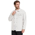 thumbnail image 4 of Fengqque Men's Long Sleeve Vintage Washed Denim Jacket, Lapel Collar Button Down Loose Fit Coat with Chest Pocket White XL, 4 of 5