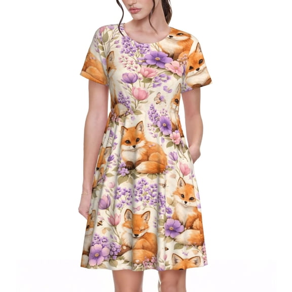 Fox And Floral Dresses Short Sleeve Nightdresses for Women