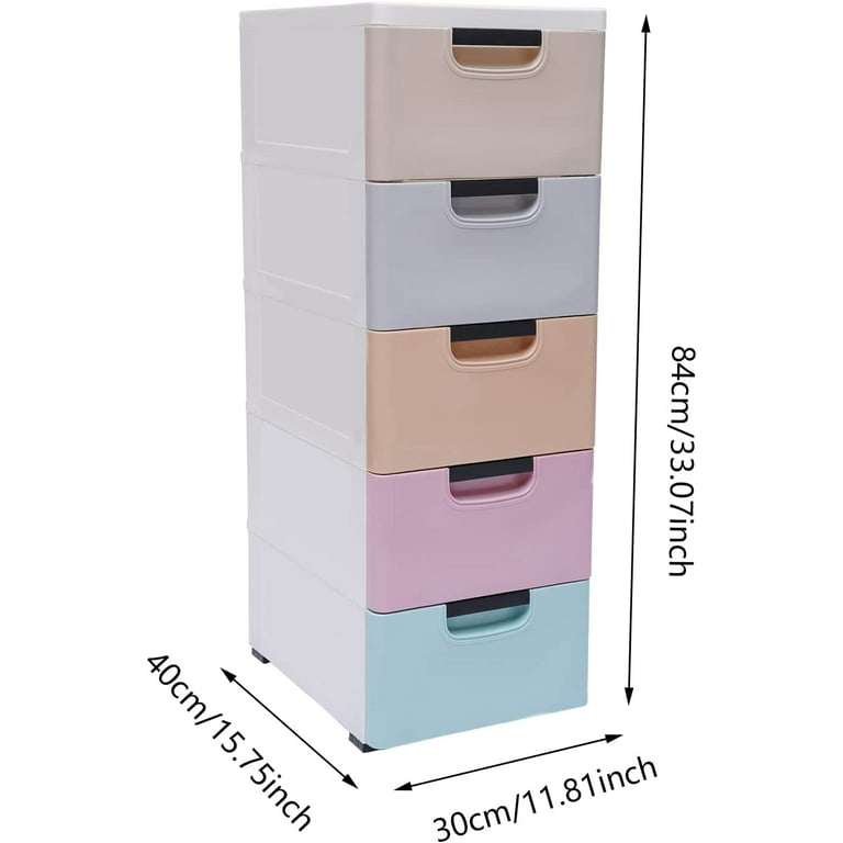 Miumaeov Plastic Drawers Dresser Storage Cabinet,Light Color Disassemble & Stackable Vertical Clothes Storage Tower with 5 Drawers,Easy Pull Closet