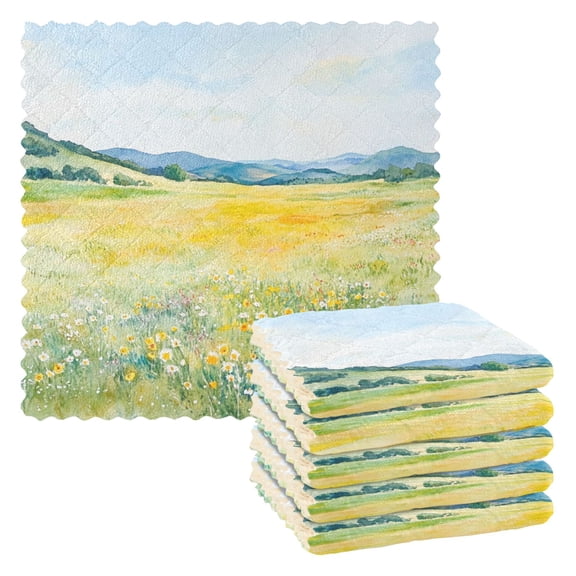 6 Pieces of Kitchen Towels 11x11Inch Kitchen Dish Cloths Kitchen Dish Towels Reuseable Cleaning Cloths Beautiful Grassland