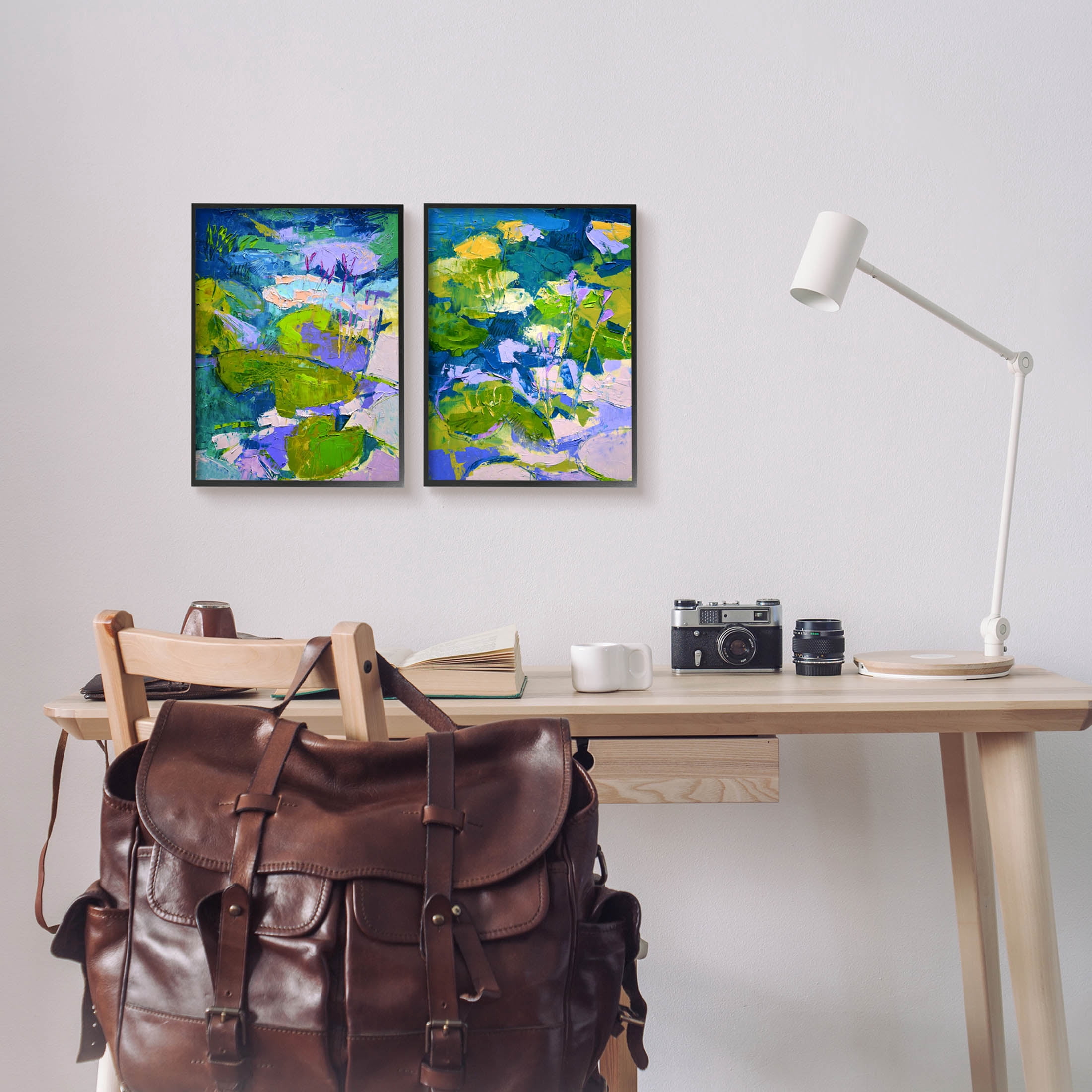 Stupell Industries Floating Lotus Blossom Pond Painting Black Framed Art Print Wall Art, Set of 2, Design by Dorothy Fagan