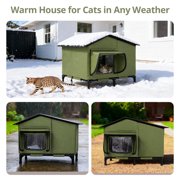 Heated Cat House Outdoor, DOMIPET Waterproof Large Insulated Winter Cat Shelter with Heating Pad for Multiple Cats Small Animals, Elevated Base, Escape Door & Roof Window