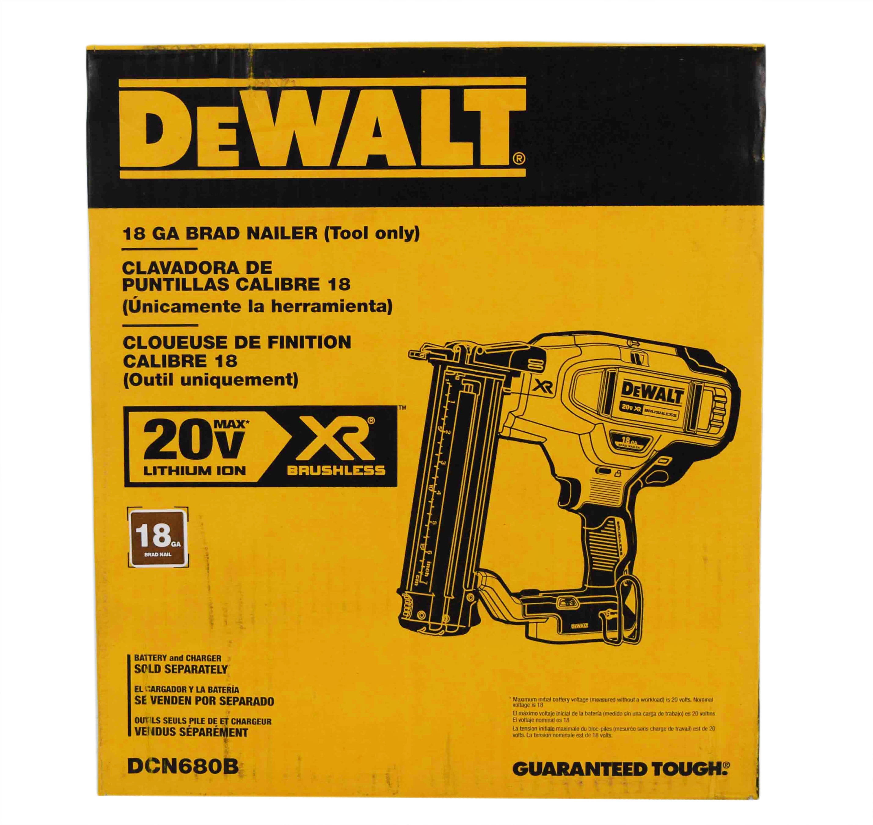 DEWALT DCN680B 20V MAX 18-Gauge Cordless Brad Nailer – Brushless Motor, Tool-Free Adjustments (Bare Tool)