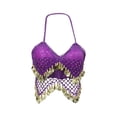 thumbnail image 4 of Traje de danza del vientre con top corto de lentejuelas, sujetador con lentejuelas para fiestas en clubes y mujeres adultas. Púrpura, 4 of 9