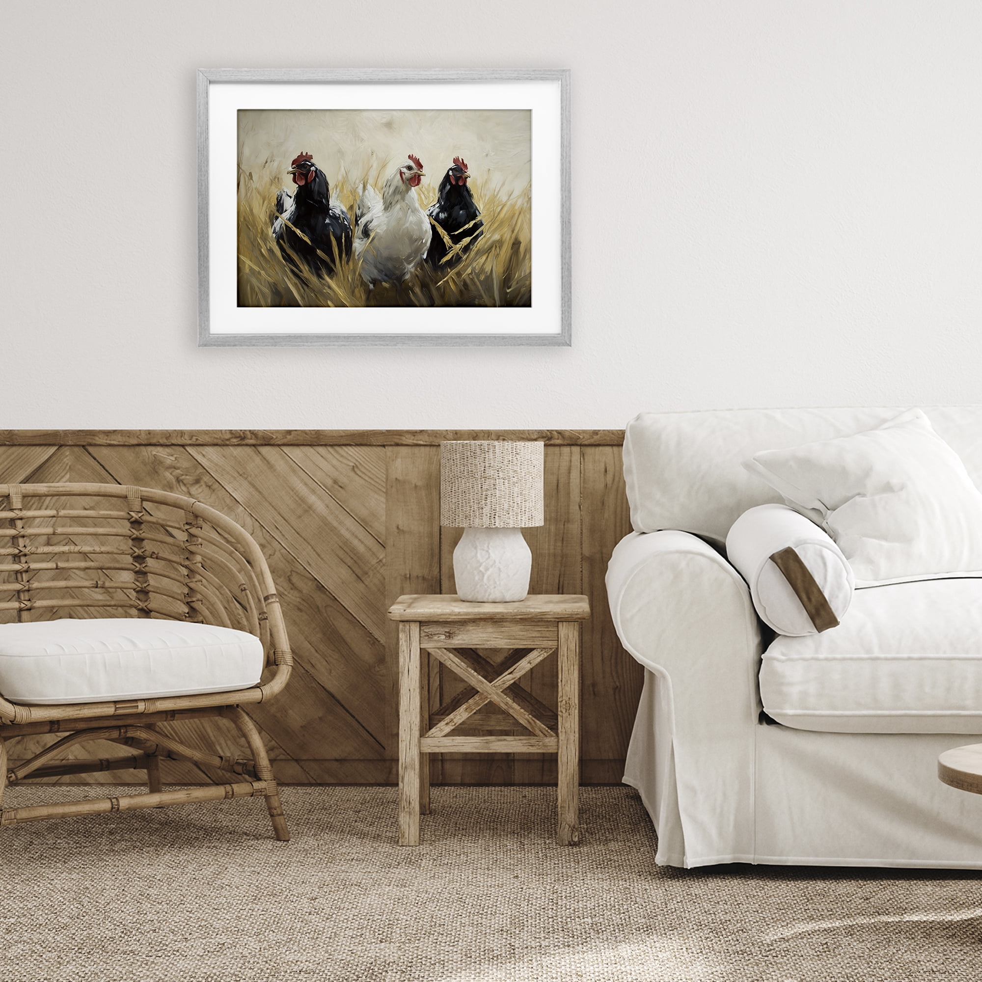 Stupell Industries Chickens In Wheat Field Gray Framed Print Under Glass, design by Tina LeCour