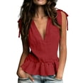 thumbnail image 2 of Favoffer Women's Linen Peplum Blouse V Neck Sleeveless Shoulder Tie Relaxed Fit Summer Daily Vacation Leisure Casual Shirt, 2 of 6