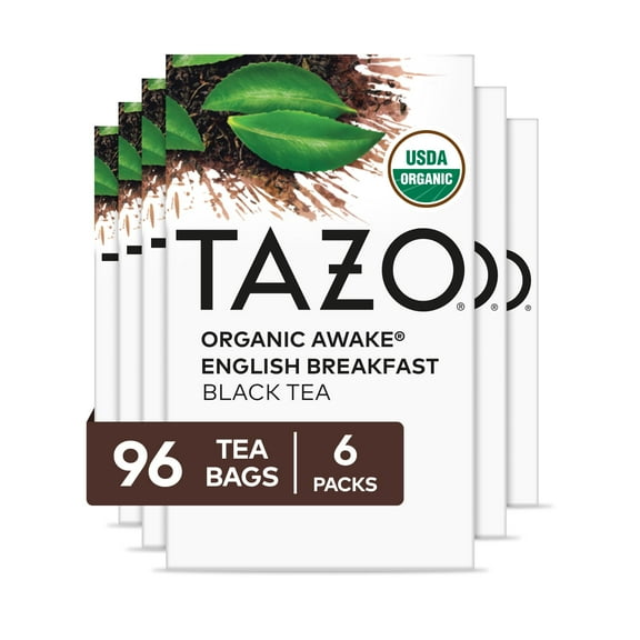 TAZO Organic Awake English Breakfast Black Tea Bags, Bold Traditional Breakfast-Style Black Tea, 96 Total Tea Bags (16ct - Pack of 6)