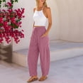 thumbnail image 6 of Striped Linen Pants Women Elastic Waist Drawstring Cotton Linen Casual Trendy Wide Leg Barrel Pants with Pockets, XL, 6 of 6