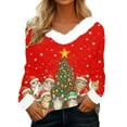 thumbnail image 2 of Mifsaly Merry Christmas Sweatshirt Women Tunic Faux Fur Collar and Cuffs Loose Pullover Tops Classic V Neck Long Sleeve Blouse Holiday Movies Watching Shirt 2025 Festival Party Loungewear, 2 of 4