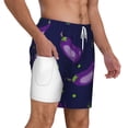 thumbnail image 3 of Picia Eggplant pattern Mens Swim Trunks with Compression Liner Stretch Beach Shorts Quick Dry with Zipper Pockets No-Chafing Board Shorts-X-Large, 3 of 9