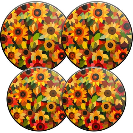 

Electric Stove Burner Covers 4 Pcs Round Gas Burner Cover 8 and 10 Inch Motivating Pattern of Passionate Sunflower Flower Hope