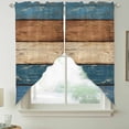 thumbnail image 2 of Farmhouse Navy Blue Brown Swag Valances for Windows, Kitchen Curtains 36 Inch Length 2 Panels Set, Vintage Wooden Striped Short Curtains for Small Windows Rod Pocket Cafe Curtains Drapes 28"x36", 2 of 8