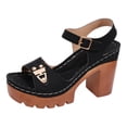 thumbnail image 5 of Rokment Platform Dressy Sandals for Women Ladies 2026 Comfortable Studded Leather Open Toe Chunky Block High Heels Summer Casual Beach Orthopedic Walking Shoes with Buckles Straps Black Size 10.5, 5 of 6