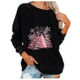 thumbnail image 2 of Meichang Christmas Shirts for Women Pink Leopard Xmas Tree Graphic T Shirts Raglan Long Sleeve Crew Neck Pullover Holiday Distressed Washed Sweatshirts, 2 of 5