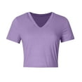 thumbnail image 4 of T Shirts for Women New Womens Basic V Neck Short Sleeve T Shirts Slim Fitted Crop Tee 2025 Summer Cute Gym Fashion Clothes New Purple S, 4 of 4