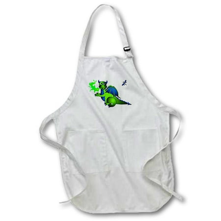 3dRose Green and Blue Fire Breathing Dragon and Dragonfly - Full Length Apron, 24 by 30-inch, White, With (Best Fire Breathing Fuel)