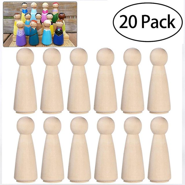 Muñeca con clavija de madera para 20 piezas, muñecos de Ángel con cuerpos en blanco lisos para hombre y mujer de madera sin terminar para manualidades, fiesta de boda