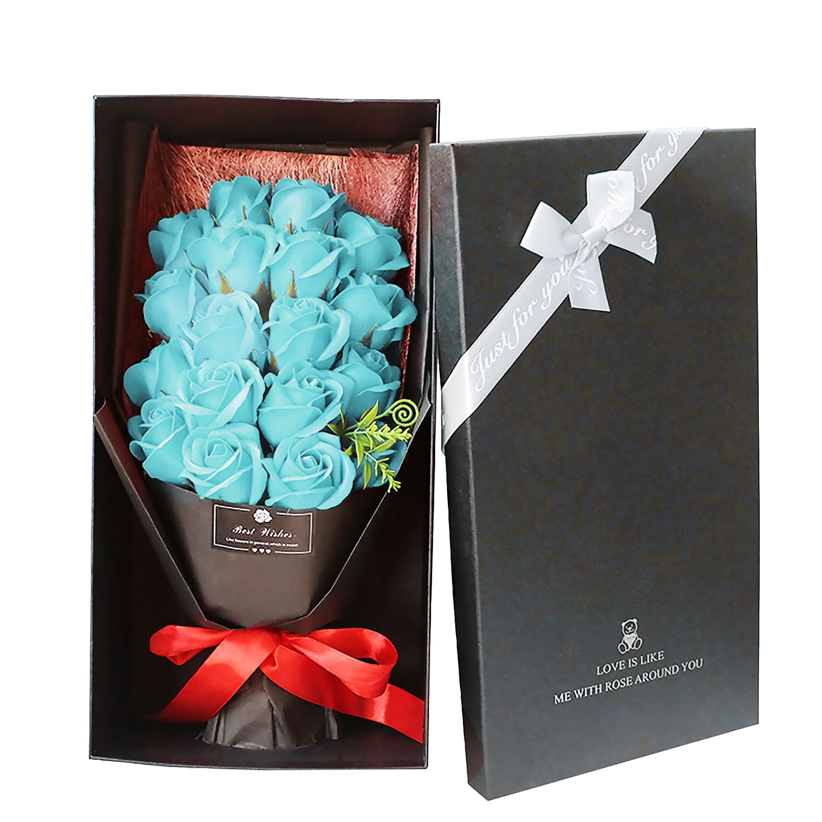 Red Artificial Flowers Gift Boxed Orchid & Ivy 24 Beautiful Realistic Wooden Roses Forever Beloved