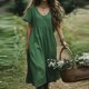 thumbnail image 1 of mfyjkho Vestidos de verano para mujer, Vestido de verano para mujer, de lino, color liso, con mangas cortas y escote en V Vestidos de fiesta para mujer m, 1 of 6