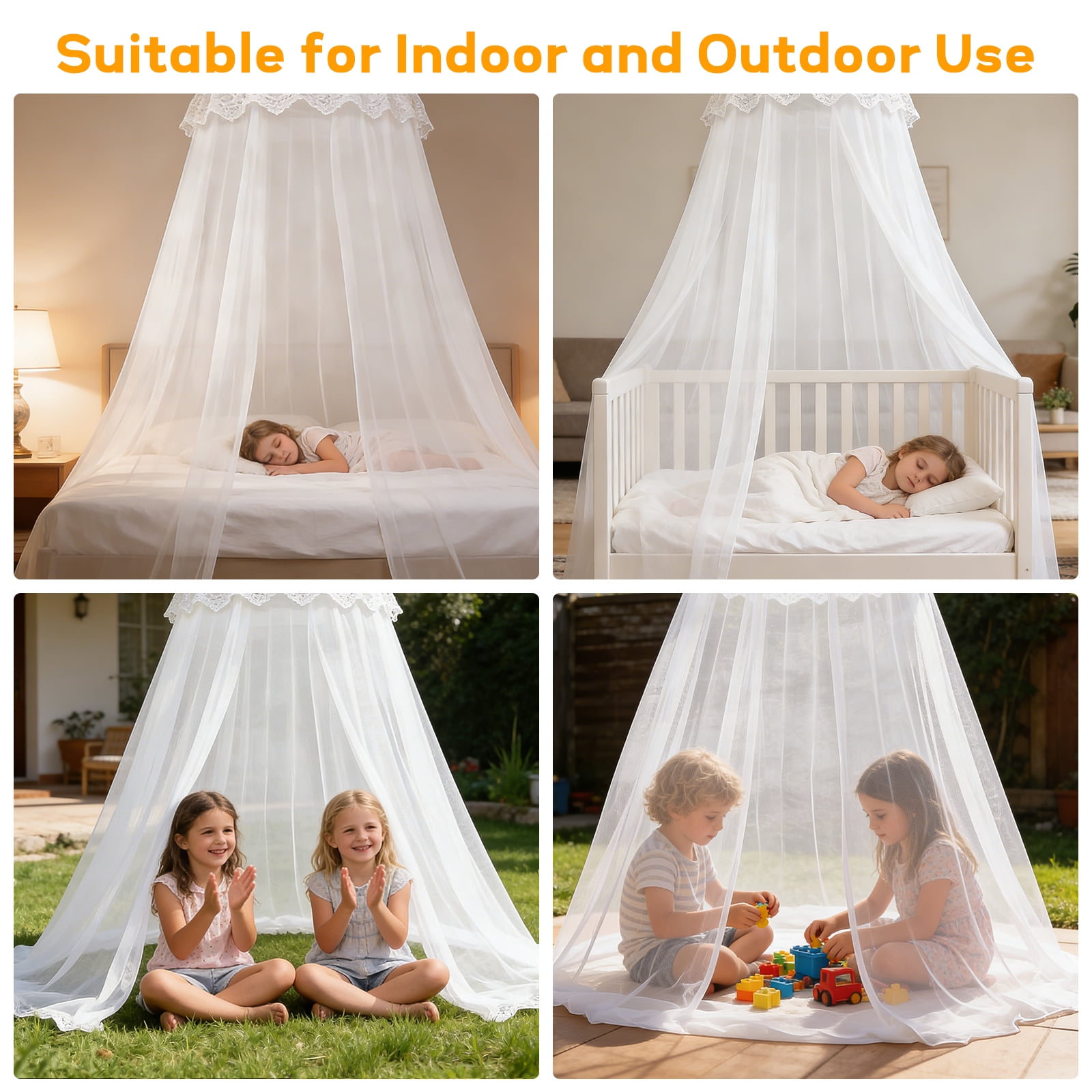 Mosquito Net for Bed, Lace Flower Large White Bed Canopy for Girls, Hanging Bed Net, Easy Installation Ideal for Bedroom Decorative, Travel with Storage Bag