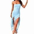 thumbnail image 2 of Women Summer Elegant Strapless Tube Midi Bodycon Dresses Irregular Ruffle Tassel Party Dress, 2 of 9