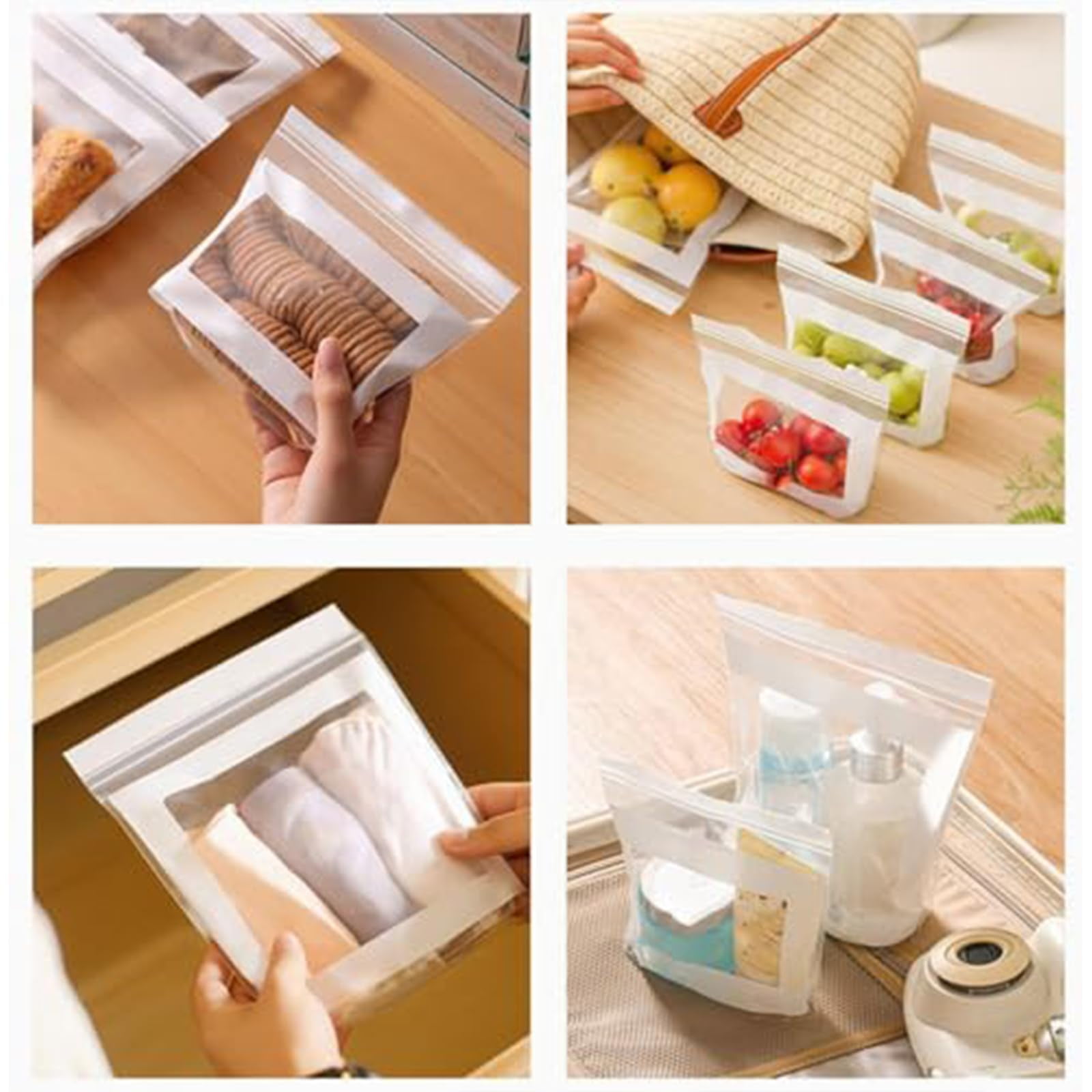 Food Grade Fresh-Keeping Bags, Plastic Produce Bags, Food Storage Bags, Double Seal Reusable Slider Freezer Bags Refrigerator Storage for Fruit Vegetable Kitchen(L*3Set)