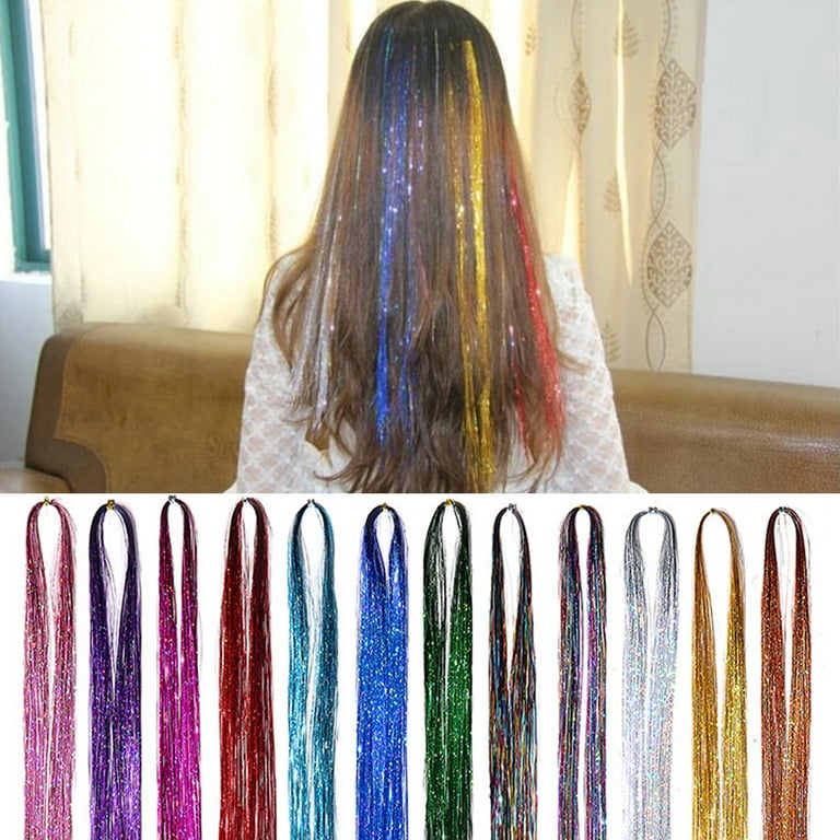 Hair Tinsel Kit, Tinsel Hair Extensions, 14 Colors Glittery Fairy Tensile  Hair Heat Risitant with Tools for Women Girls(Plier+Pulling Needle+100 Dark