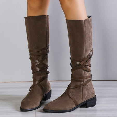 

Ovzne Platform Boots Warm Boots For Women Womens Fashion Bandage Solid Boots Women Pointed Toe Midheel Heel Boots Shoes Clearance